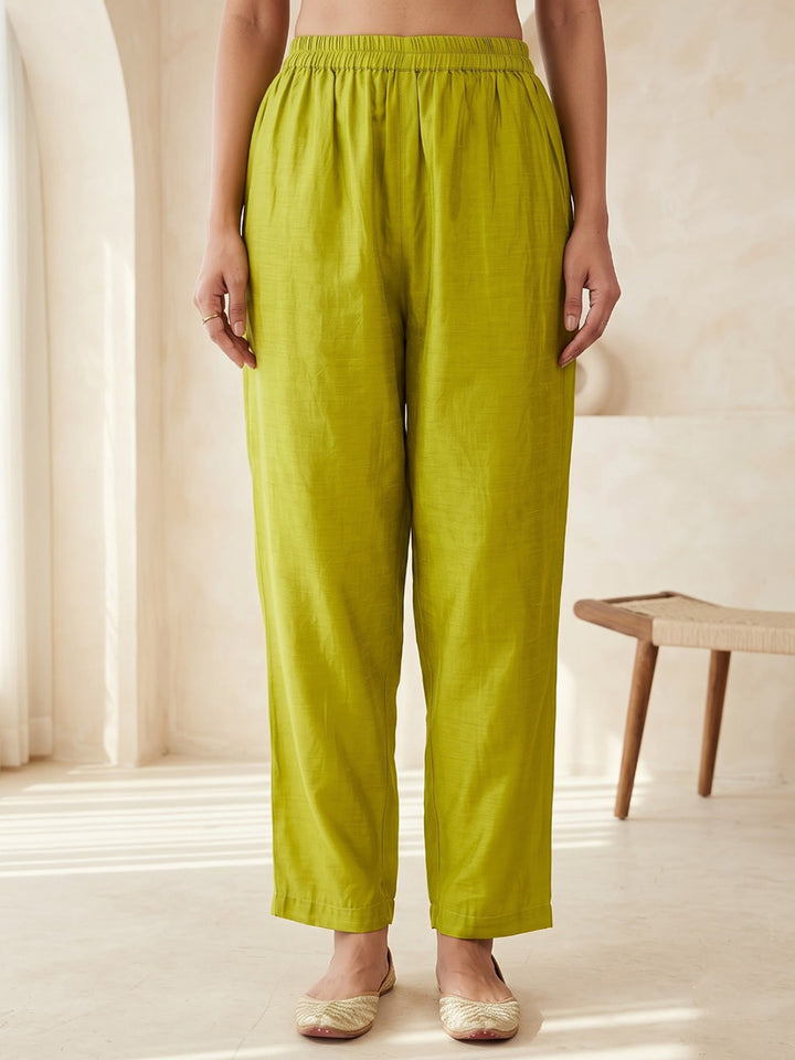 Lemon Embroidered Chanderi Kurta With Pant &amp; Dupatta