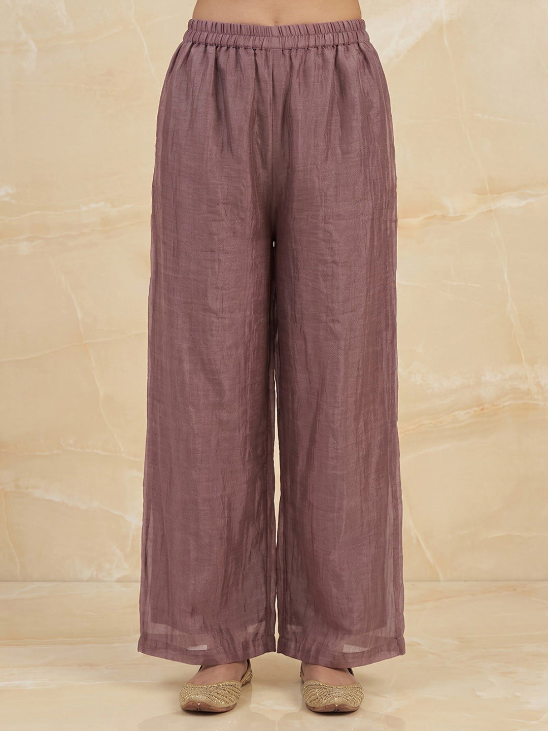 Lavender Embroidered Art Silk Kurta With Pant &amp; Dupatta