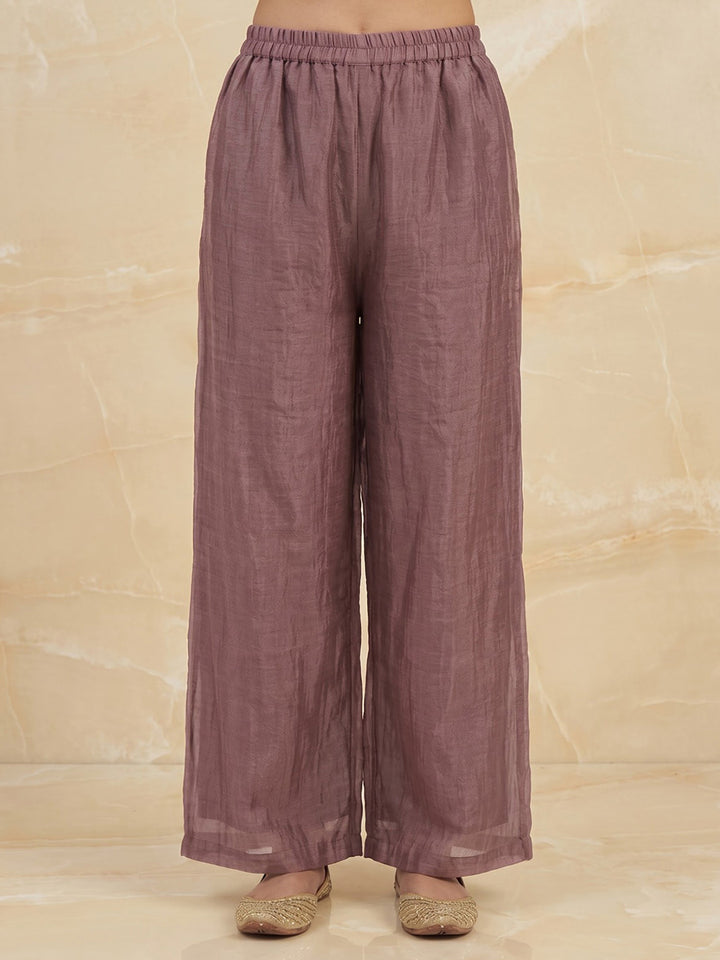 Lavender Embroidered Art Silk Kurta With Pant &amp; Dupatta