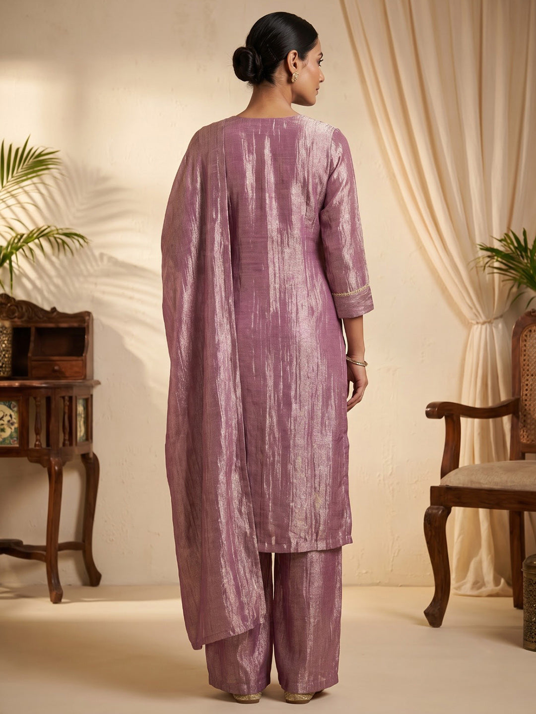 Pink Embroidered Art Silk Kurta With Pant &amp; Dupatta