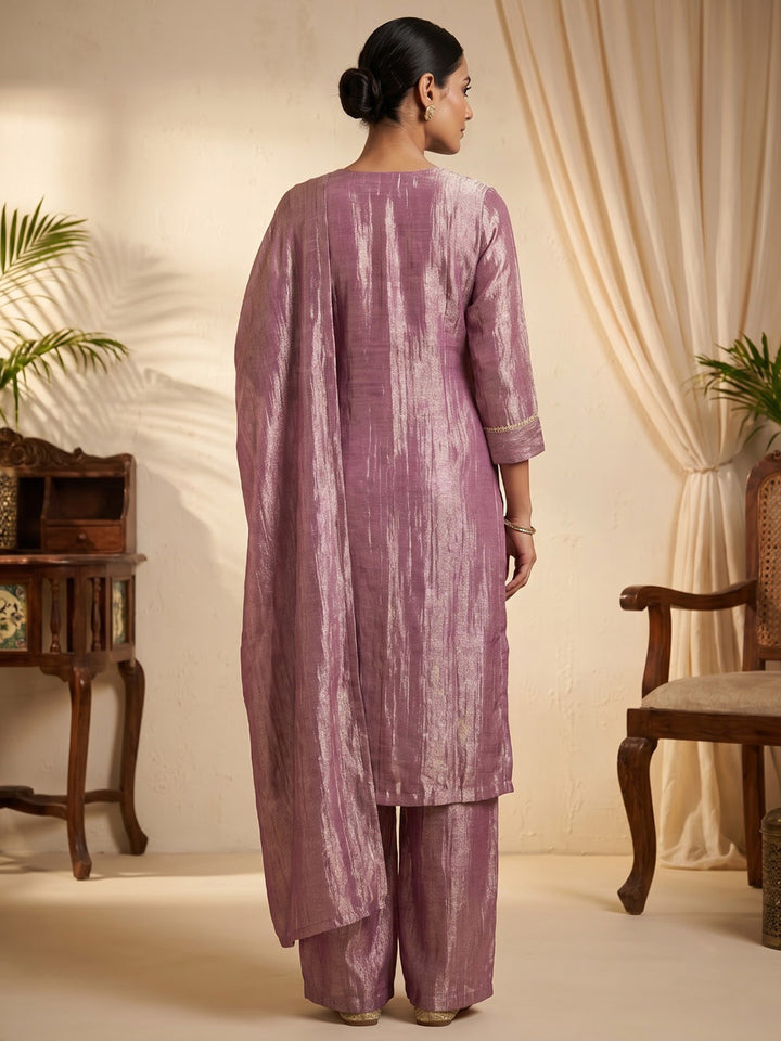 Pink Embroidered Art Silk Kurta With Pant &amp; Dupatta