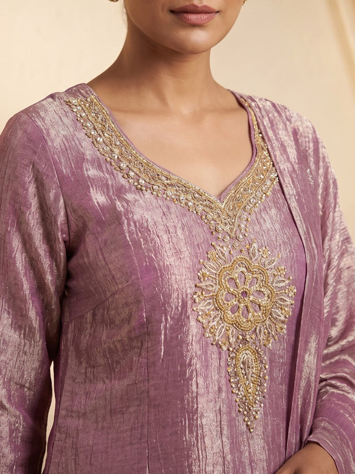 Pink Embroidered Art Silk Kurta With Pant &amp; Dupatta