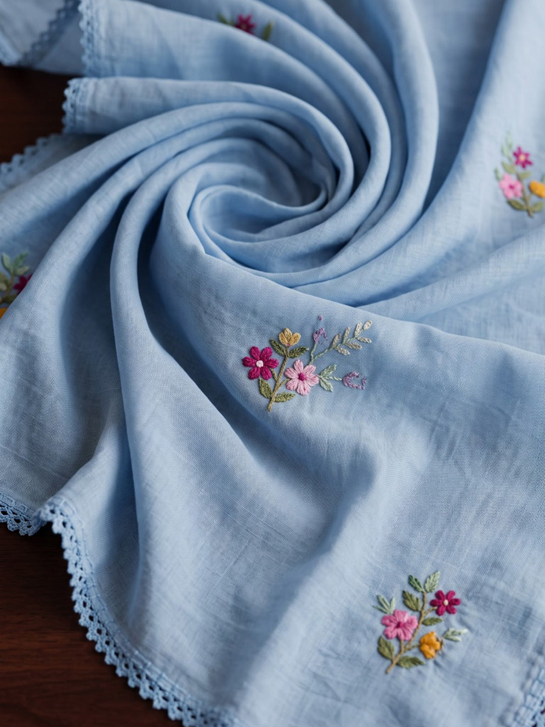 Blue Embroidered Chanderi Kurta With Pant &amp; Dupatta