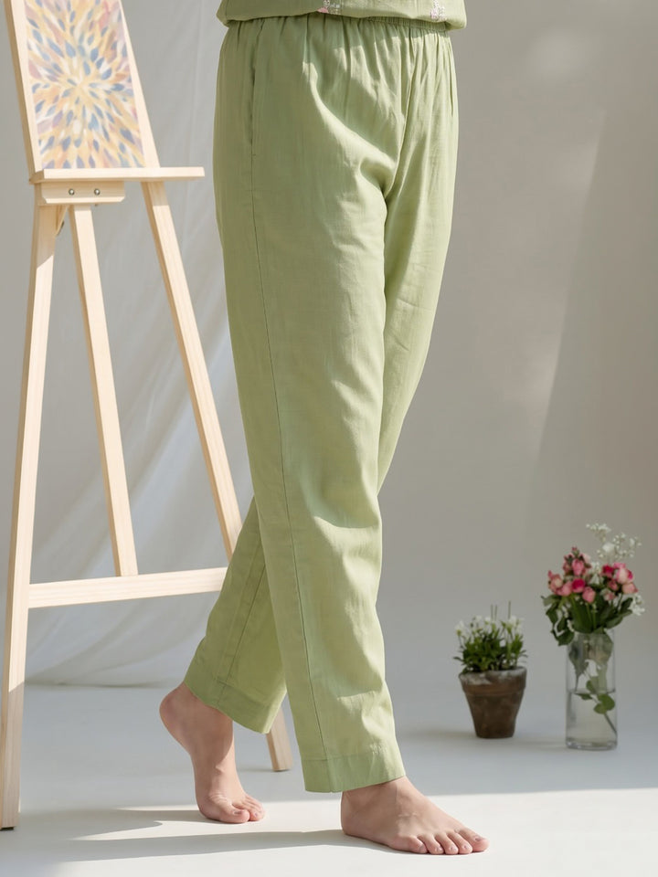Green Embroidered Chanderi Kurta With Pant &amp; Dupatta