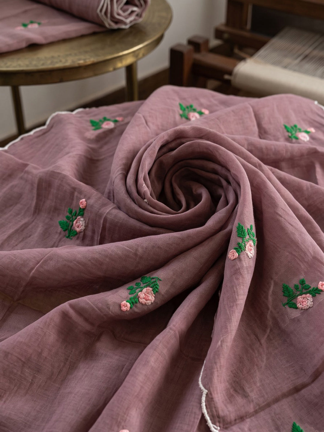 Mauve Embroidered Chanderi Kurta With Pant &amp; Dupatta