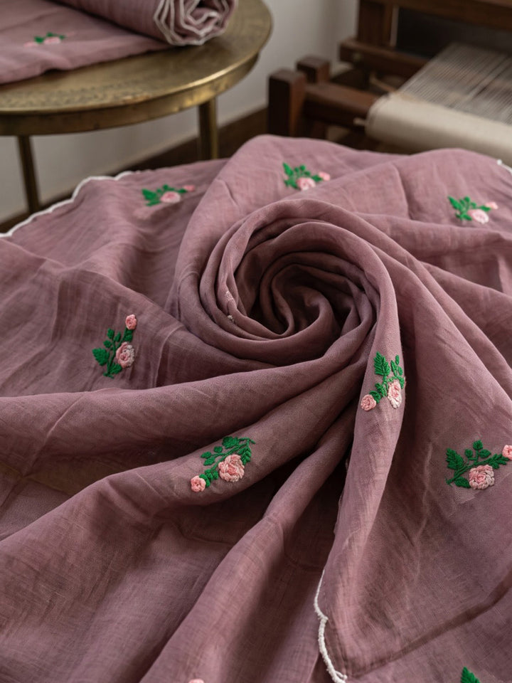 Mauve Embroidered Chanderi Kurta With Pant &amp; Dupatta
