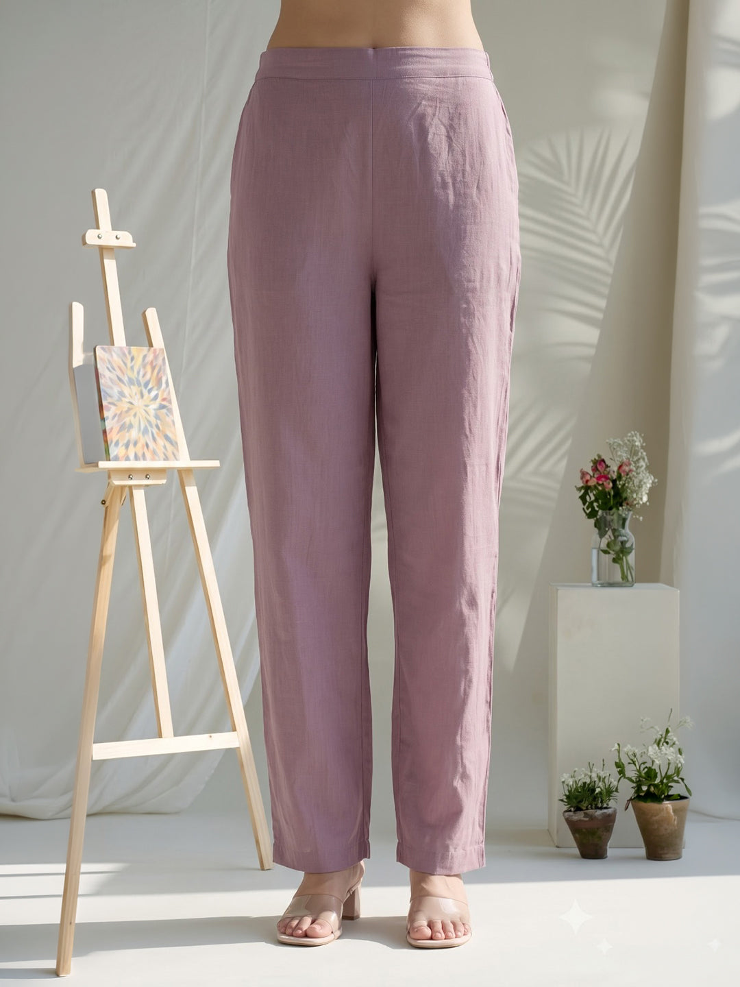 Mauve Embroidered Chanderi Kurta With Pant &amp; Dupatta