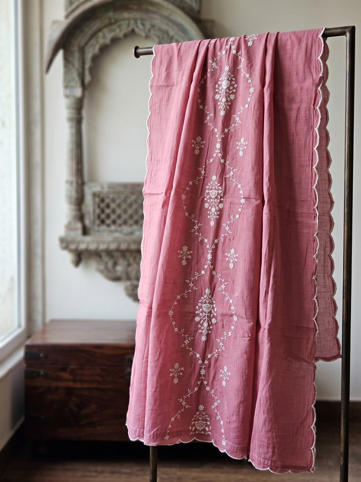 Pink Embroidered Chanderi Kurta With Pant &amp; Dupatta