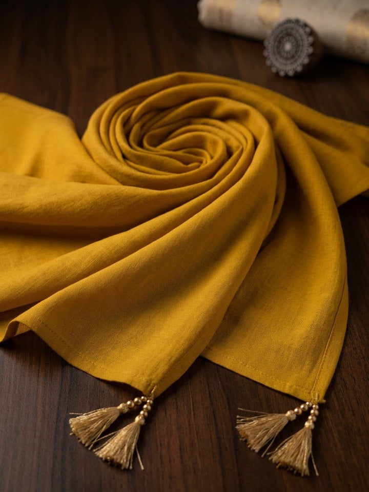 Mustard Embroidered Chanderi Kurta With Pant &amp; Dupatta
