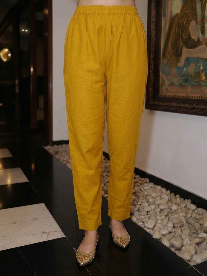 Mustard Embroidered Chanderi Kurta With Pant &amp; Dupatta