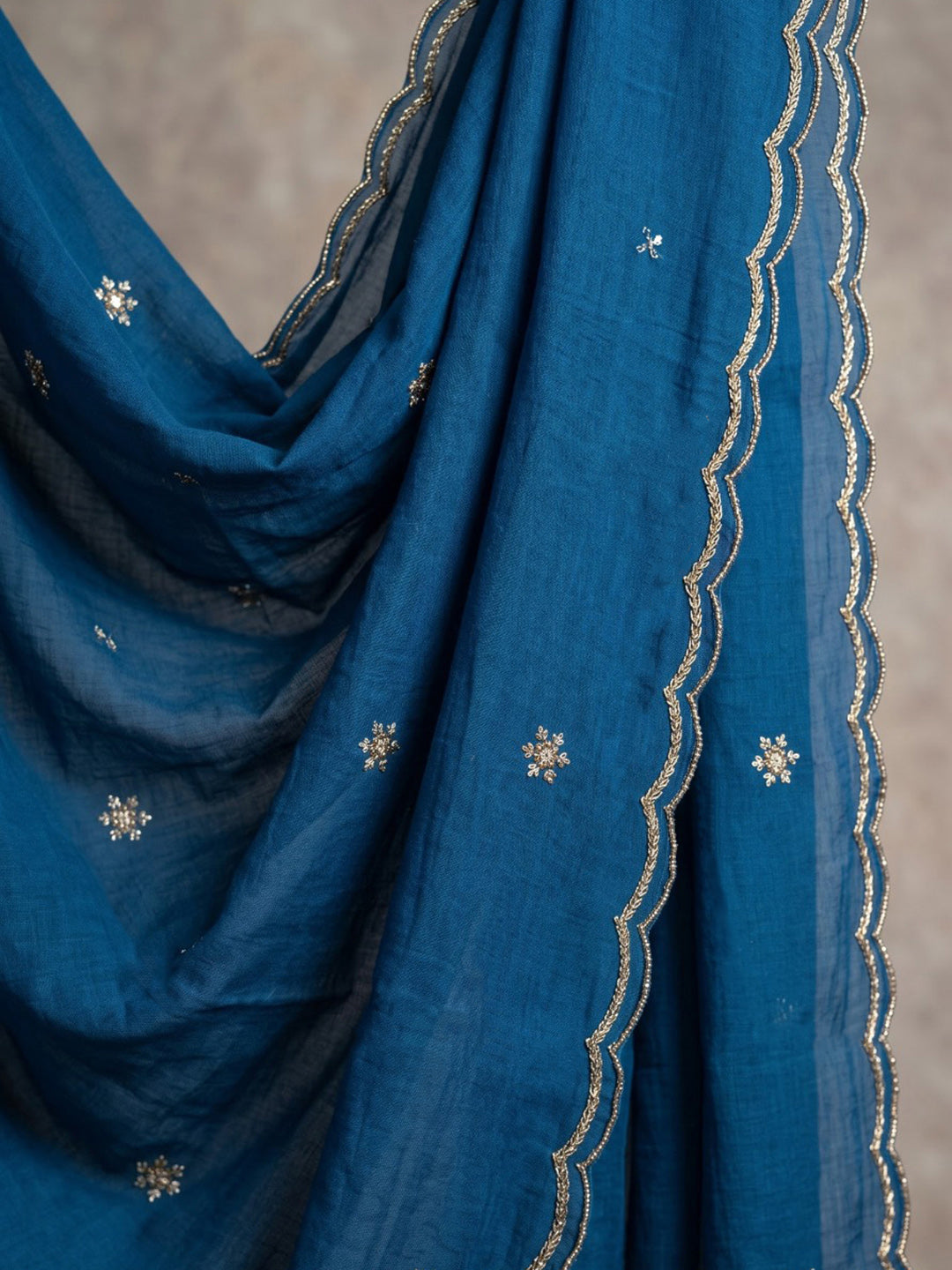Blue Embroidered Chanderi Kurta With Pant &amp; Dupatta