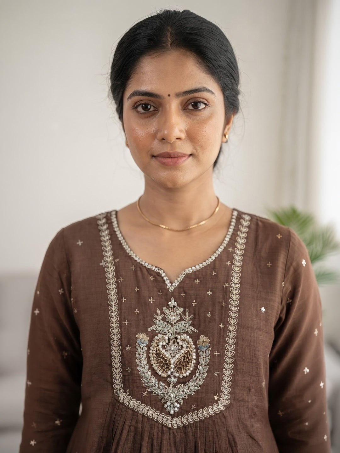 Brown Printed Cotton Blend Kurta With Pant &amp; Dupatta