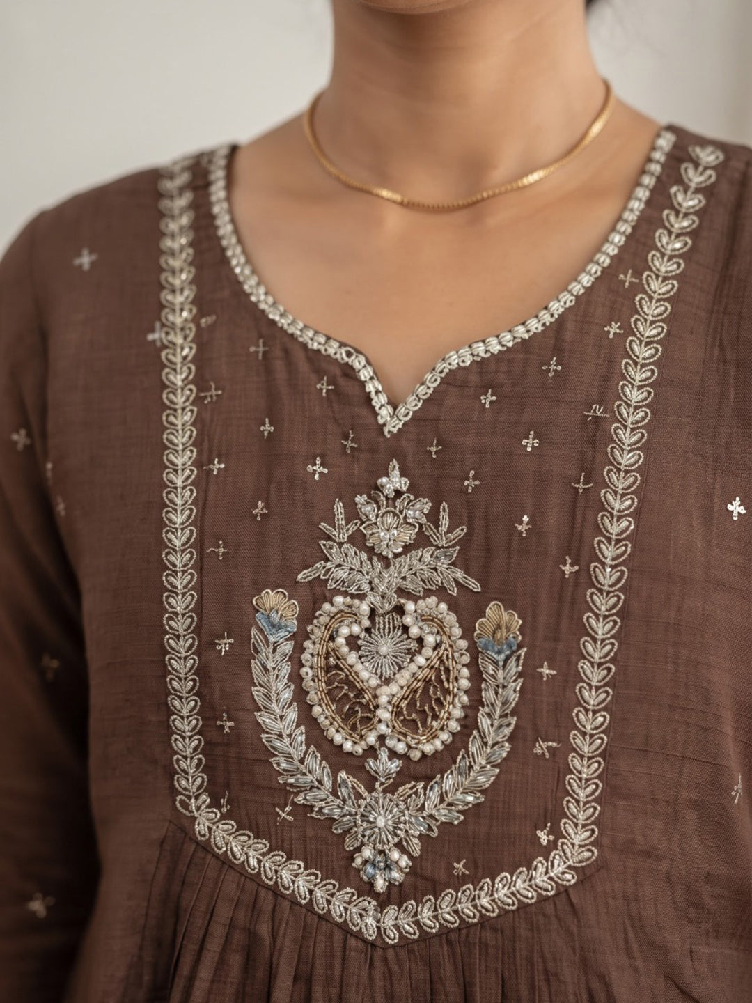 Brown Printed Cotton Blend Kurta With Pant &amp; Dupatta