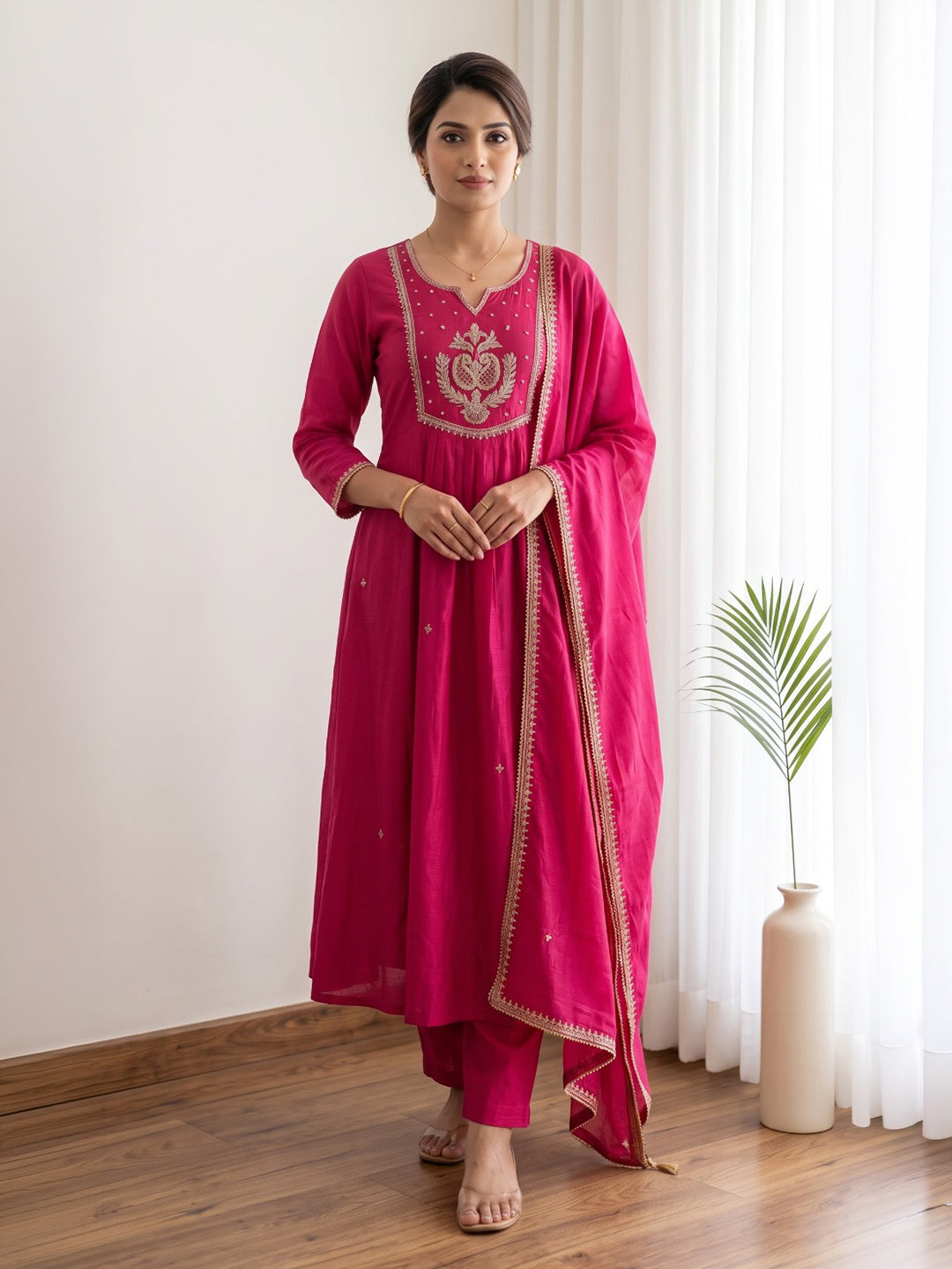 Rani Printed Cotton Blend Kurta With Pant &amp; Dupatta