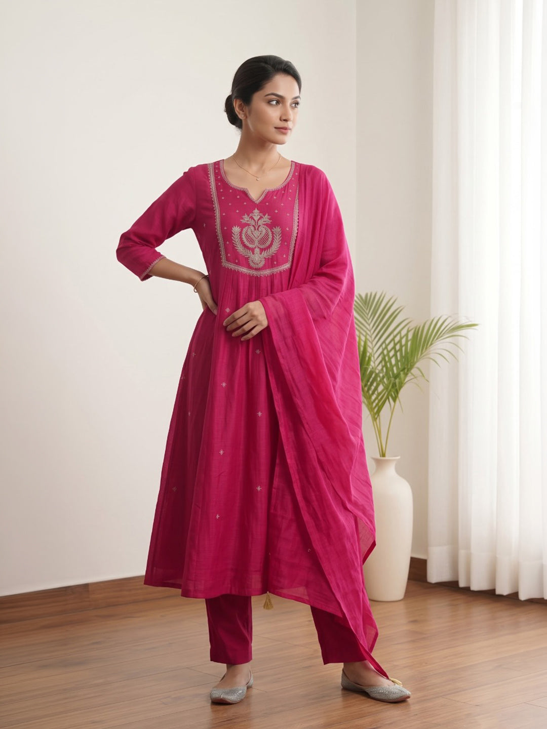 Rani Printed Cotton Blend Kurta With Pant &amp; Dupatta