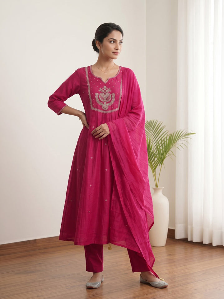 Rani Printed Cotton Blend Kurta With Pant &amp; Dupatta