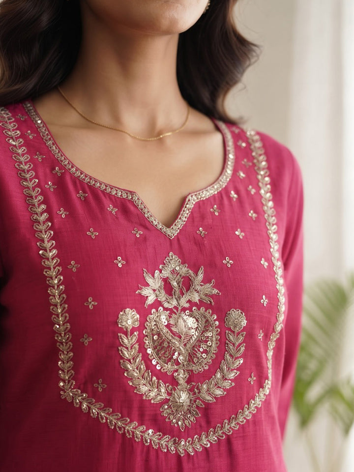 Rani Printed Cotton Blend Kurta With Pant &amp; Dupatta