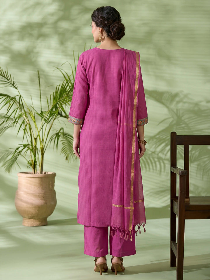 Pink Printed Cotton Blend Kurta With Pant &amp; Dupatta