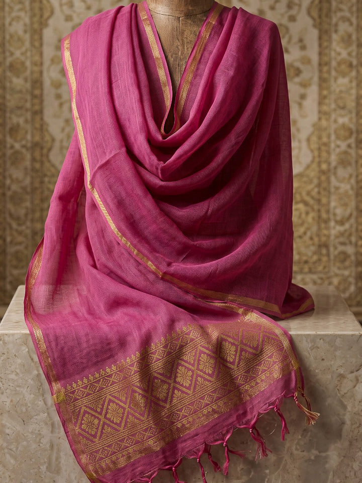 Pink Printed Cotton Blend Kurta With Pant &amp; Dupatta