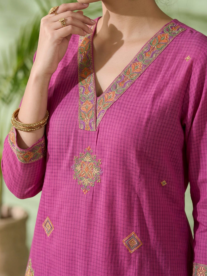 Pink Printed Cotton Blend Kurta With Pant &amp; Dupatta