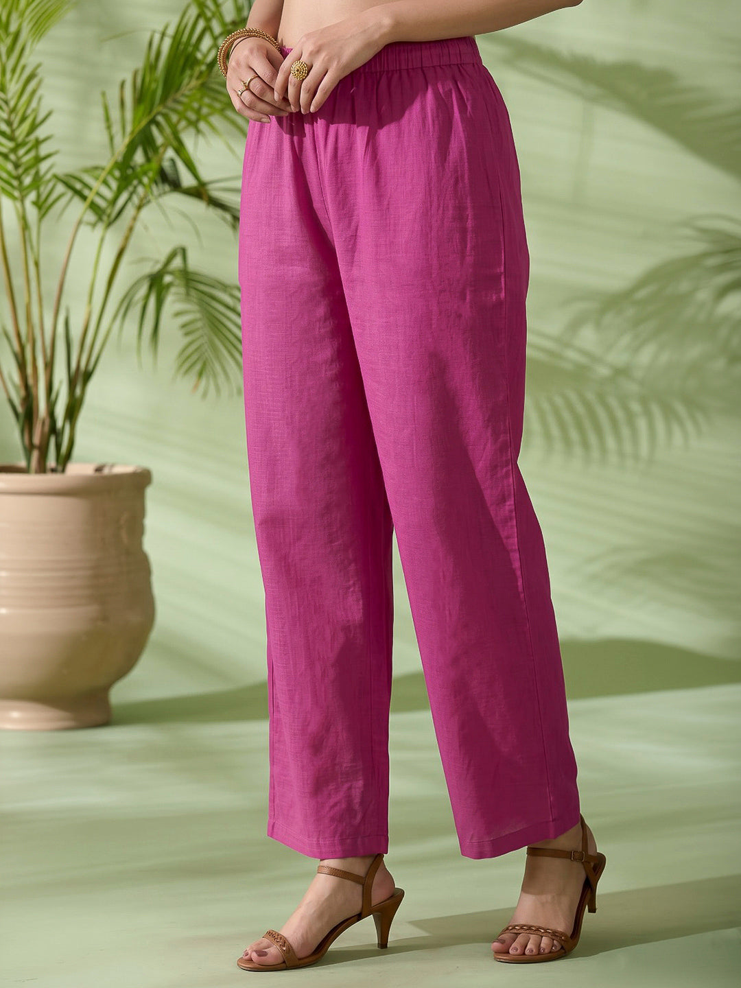 Pink Printed Cotton Blend Kurta With Pant &amp; Dupatta