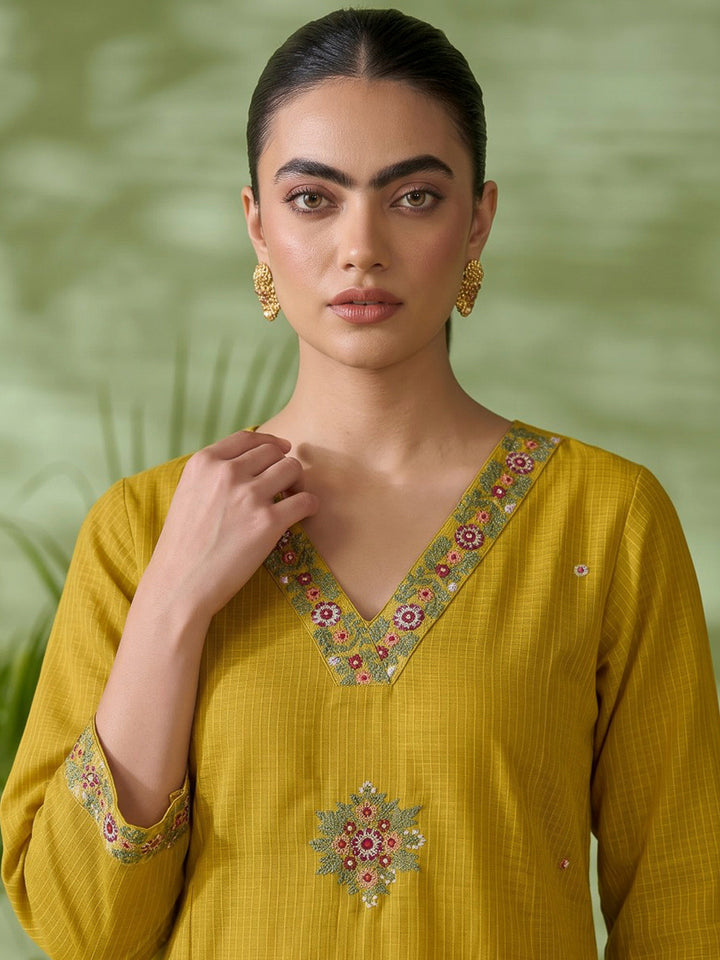 Yellow Printed Cotton Blend Kurta With Pant &amp; Dupatta