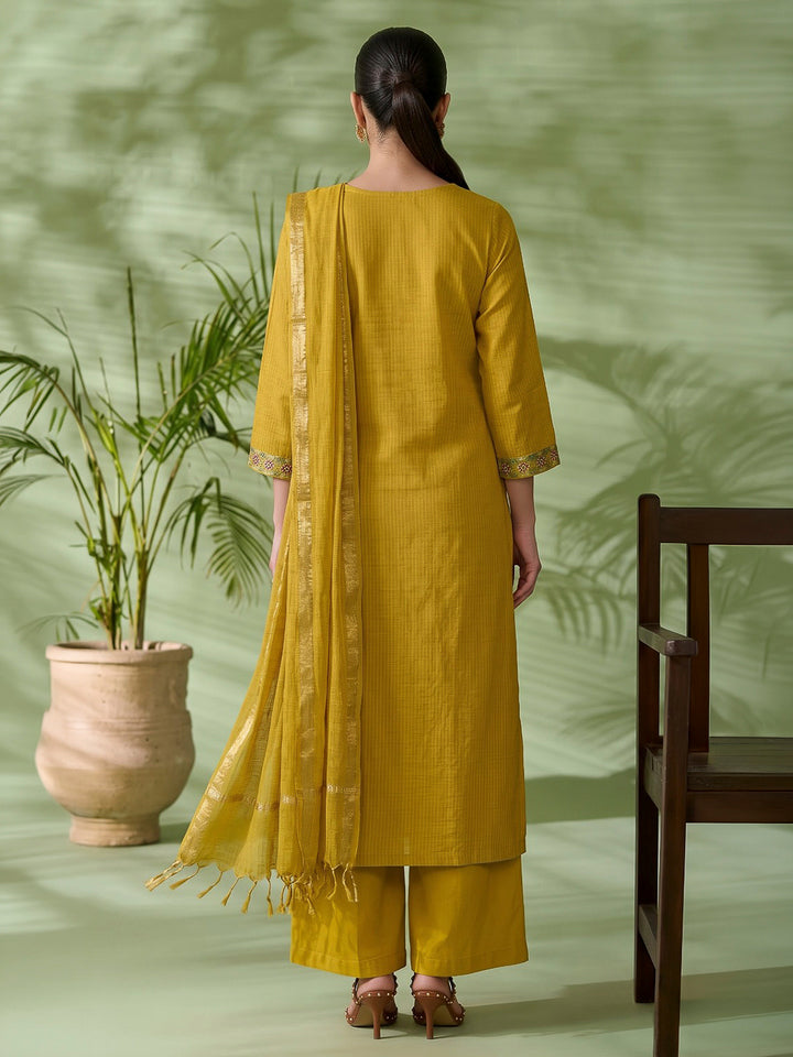 Yellow Printed Cotton Blend Kurta With Pant &amp; Dupatta