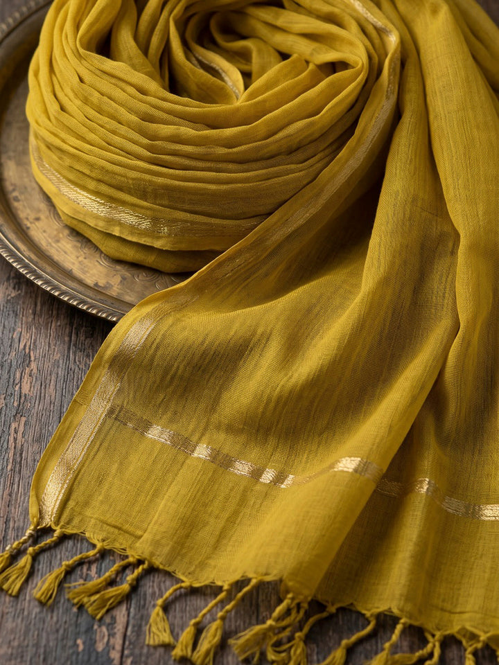 Yellow Printed Cotton Blend Kurta With Pant &amp; Dupatta