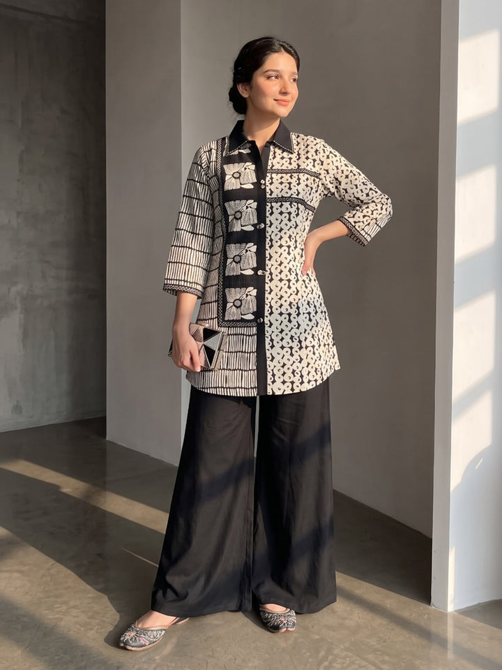 Black Printed Cotton Blend Kurta Set