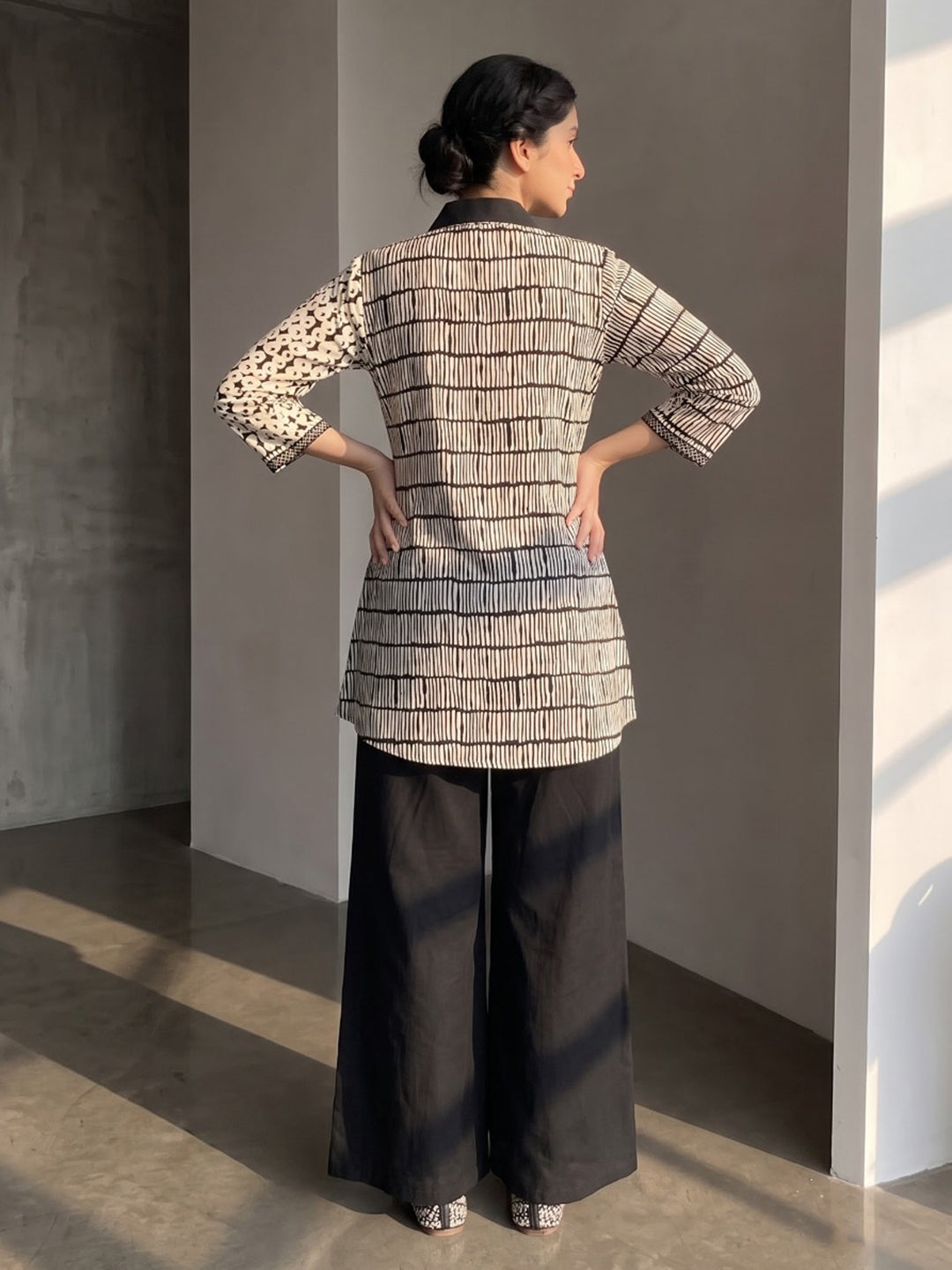 Black Printed Cotton Blend Kurta Set