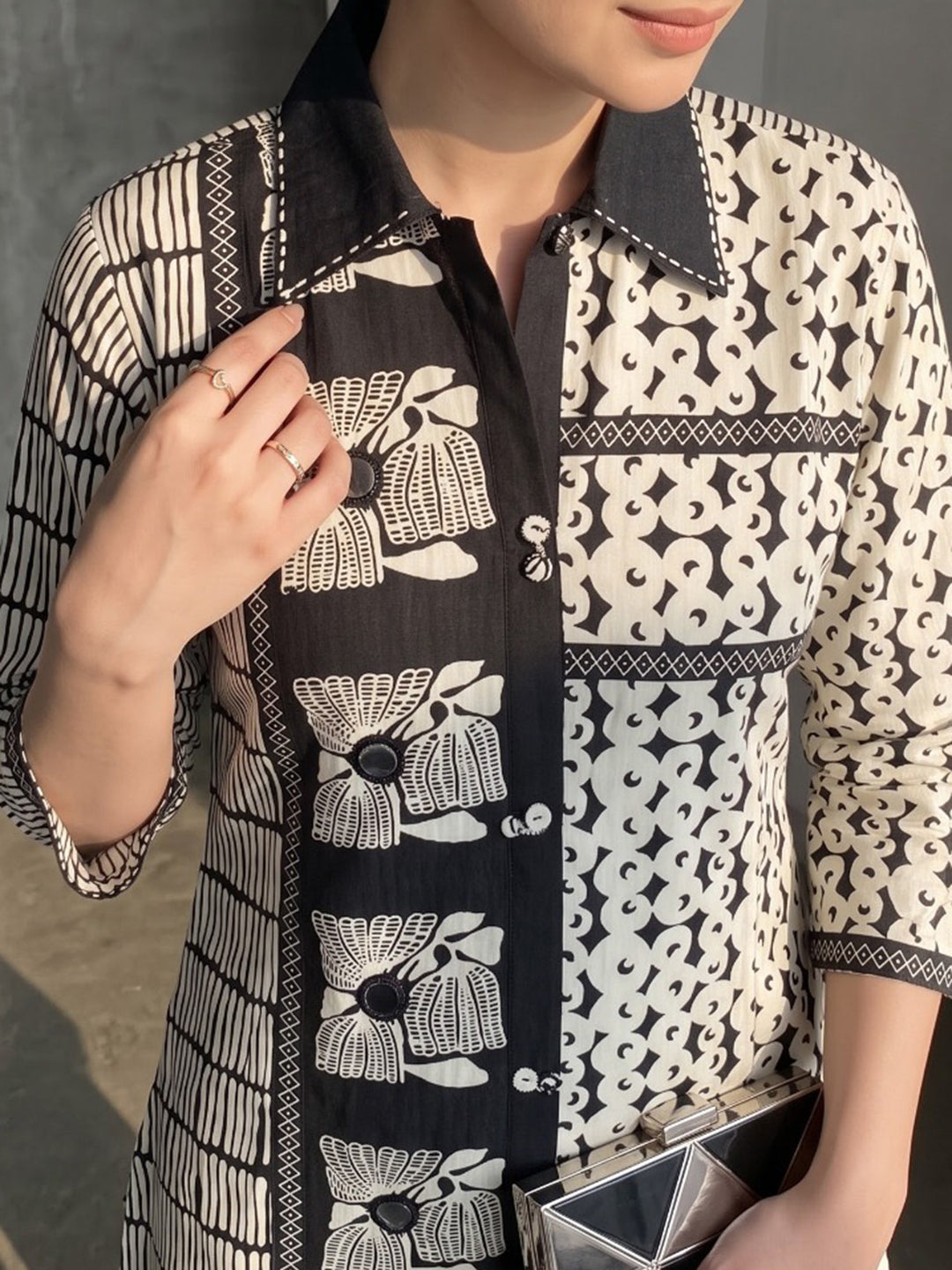 Black Printed Cotton Blend Kurta Set