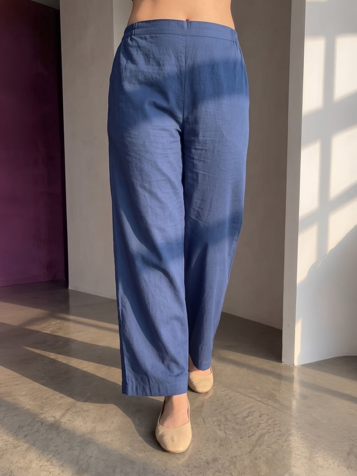 Navy Blue Printed Cotton Blend Kurta Set