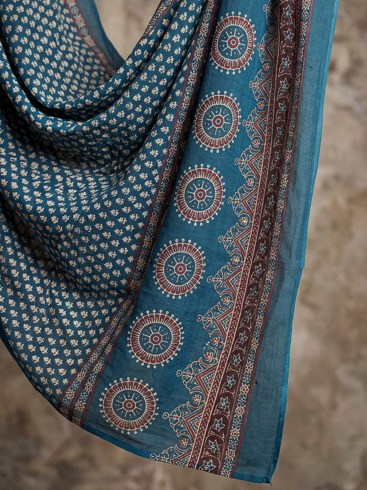 Blue Printed Cotton Blend Kurta With Pant &amp; Dupatta