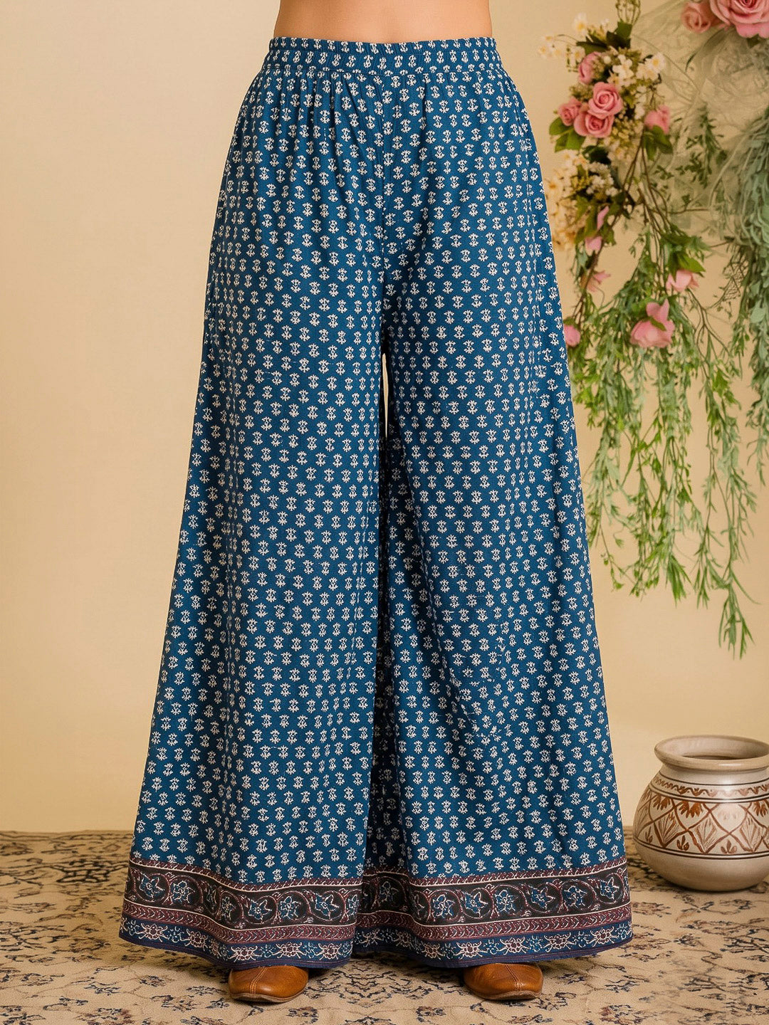 Blue Printed Cotton Blend Kurta With Pant &amp; Dupatta