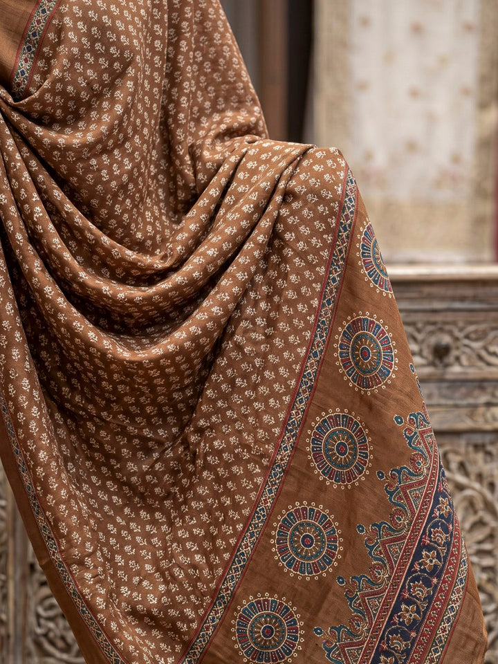 Brown Printed Cotton Blend Kurta With Pant &amp; Dupatta