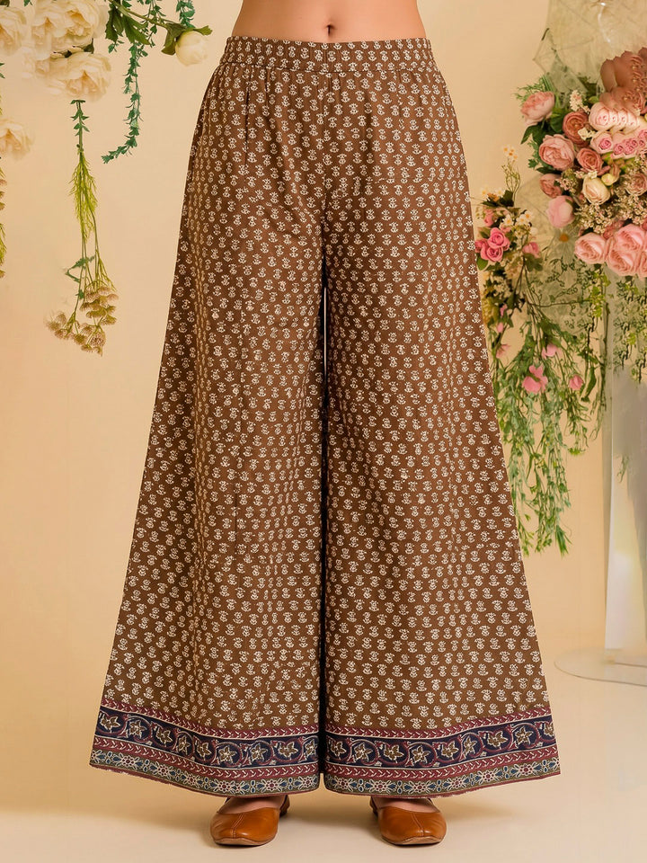 Brown Printed Cotton Blend Kurta With Pant &amp; Dupatta