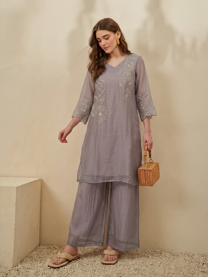 Lavender Printed Tissue Kurta Set