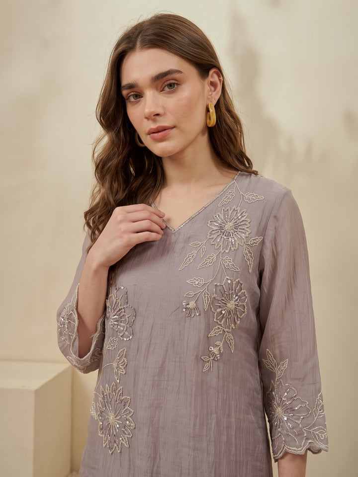Lavender Printed Tissue Kurta Set