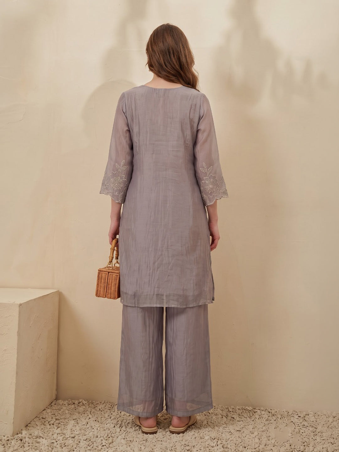 Lavender Printed Tissue Kurta Set
