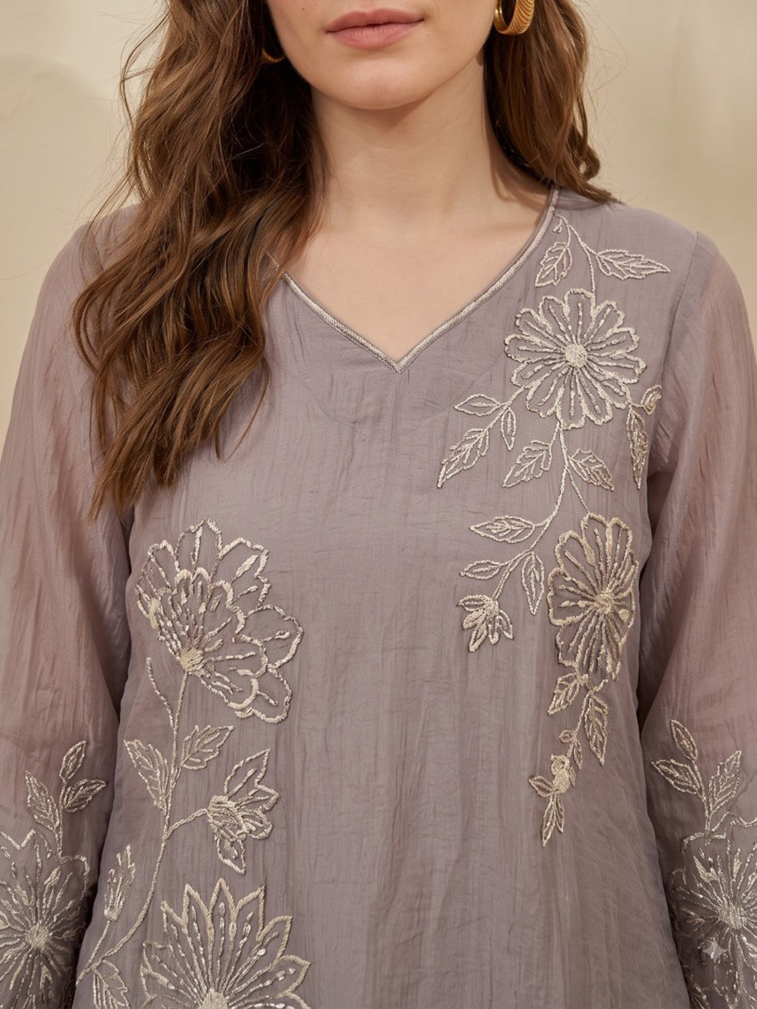 Lavender Printed Tissue Kurta Set