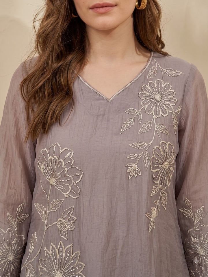 Lavender Printed Tissue Kurta Set