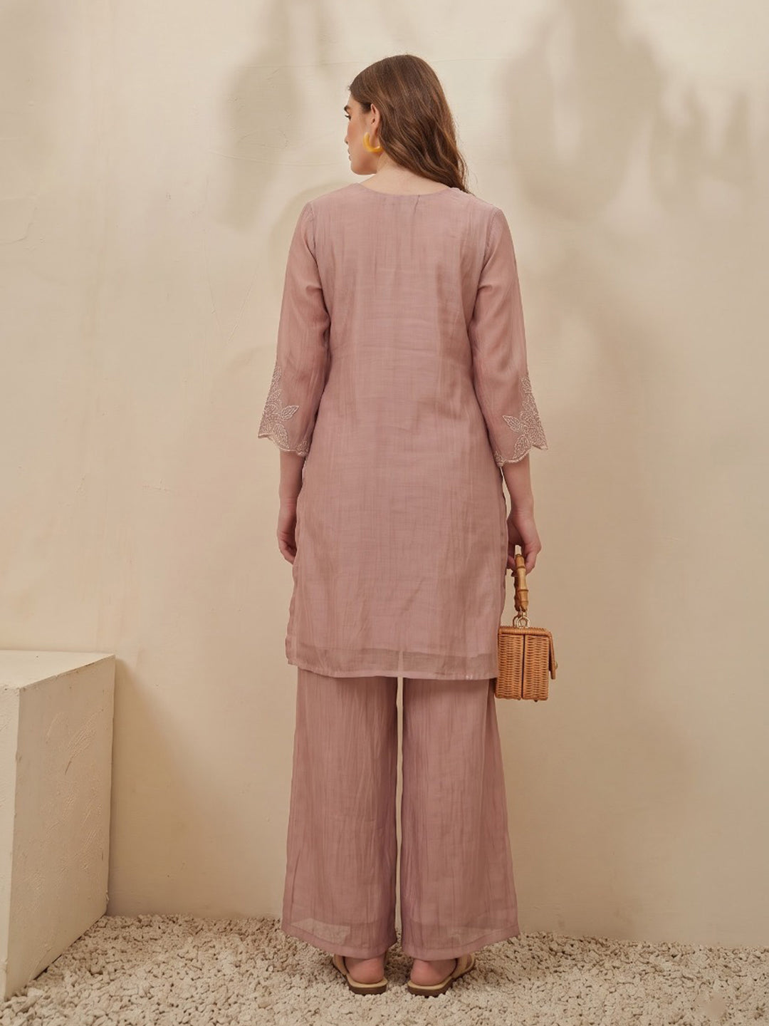 Peach Printed Tissue Kurta Set