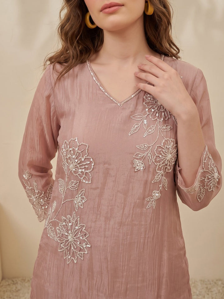 Peach Printed Tissue Kurta Set