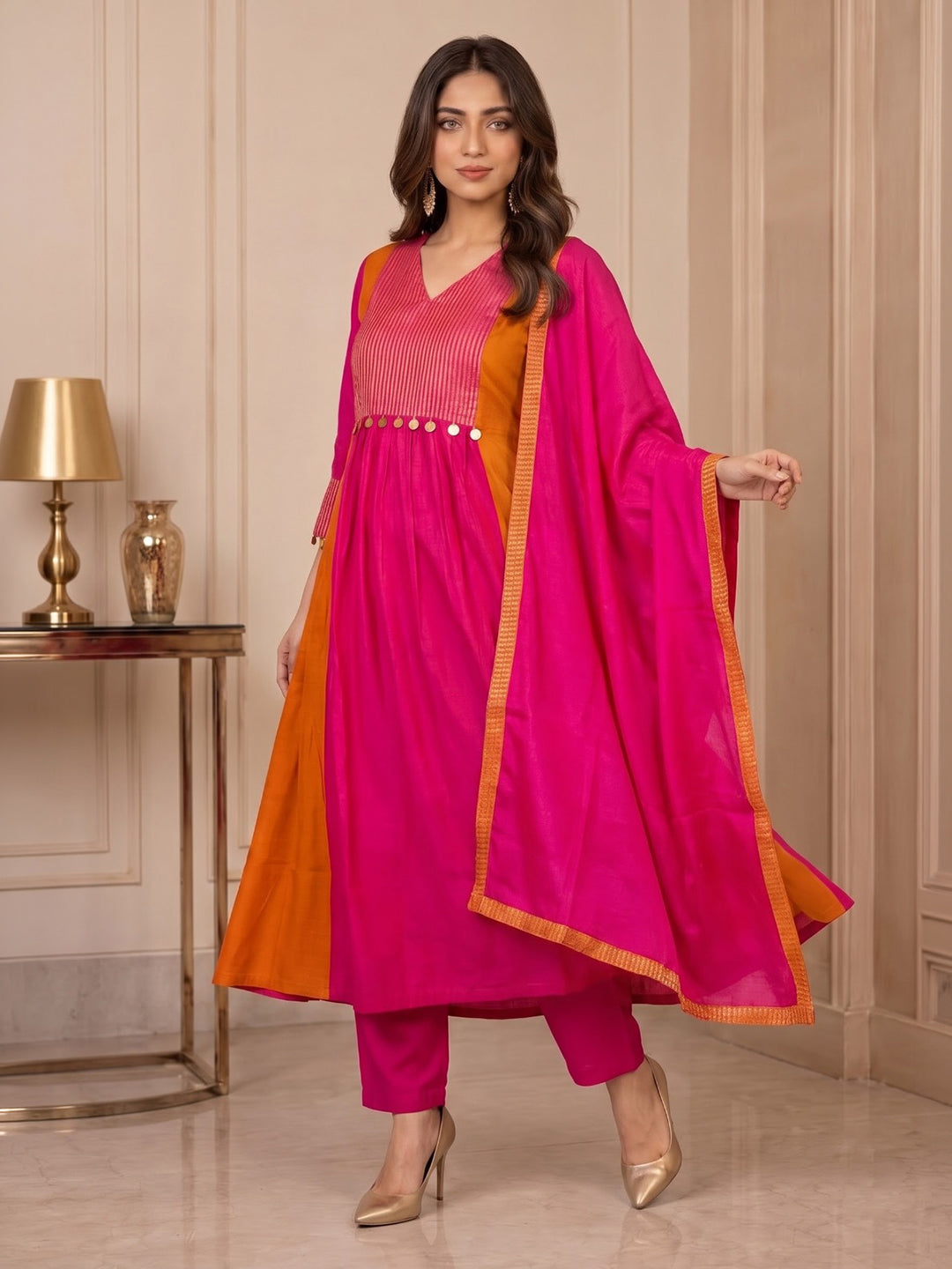 Rani Embroidered Chanderi Kurta With Pant &amp; Dupatta