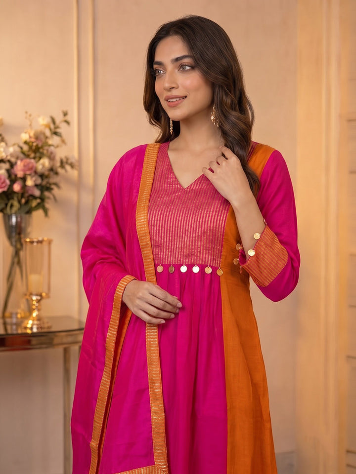 Rani Embroidered Chanderi Kurta With Pant &amp; Dupatta