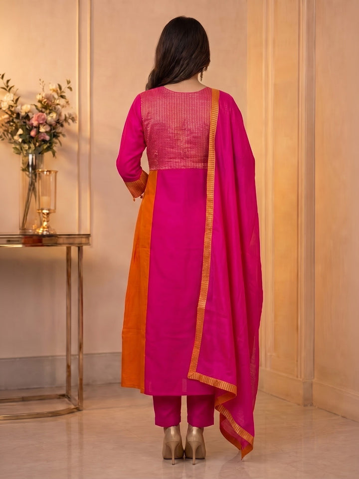 Rani Embroidered Chanderi Kurta With Pant &amp; Dupatta