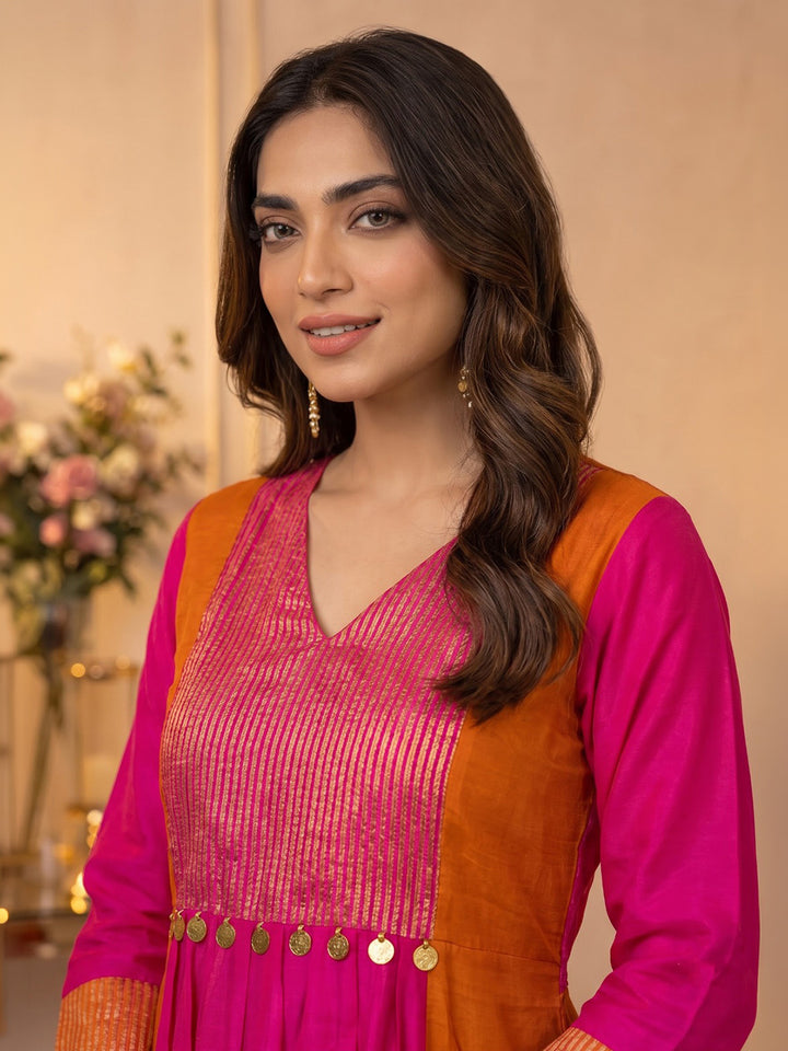 Rani Embroidered Chanderi Kurta With Pant &amp; Dupatta