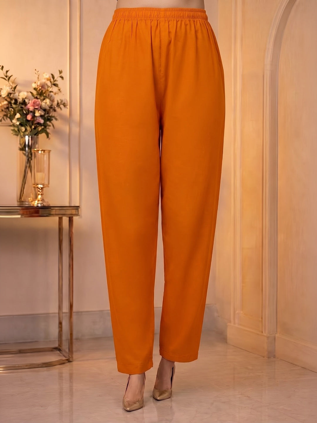 Rust Embroidered Chanderi Kurta With Pant &amp; Dupatta