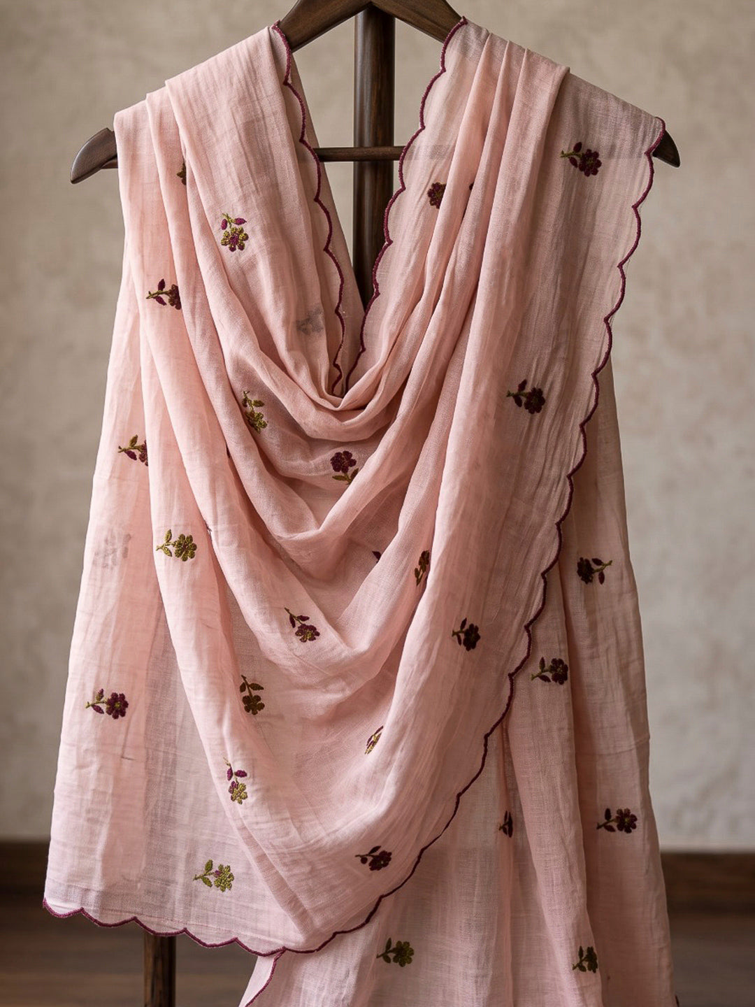 Pink Lt Embroidered Chanderi Kurta With Pant &amp; Dupatta