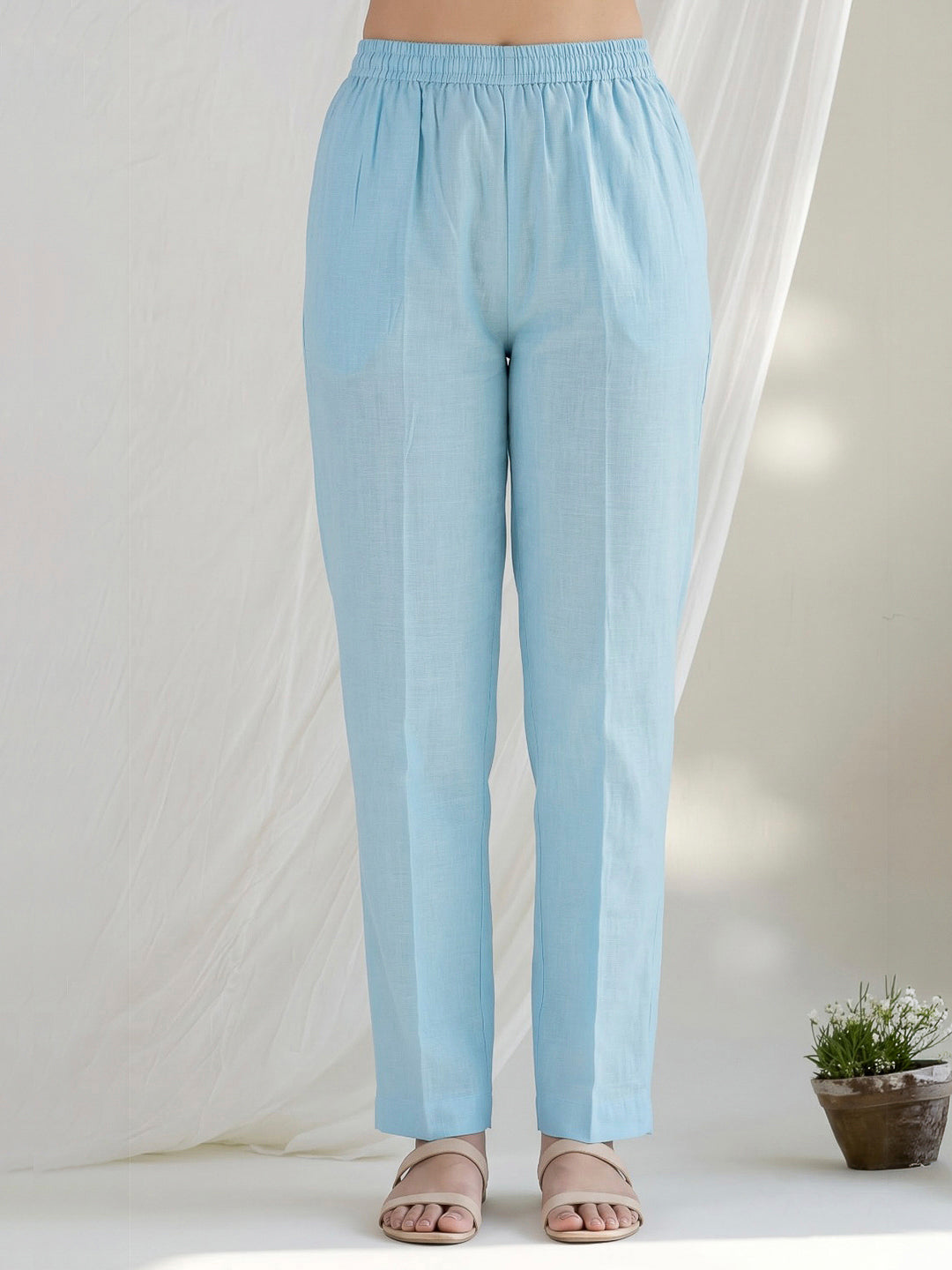 Sky Blue Embroidered Chanderi Kurta With Pant &amp; Dupatta